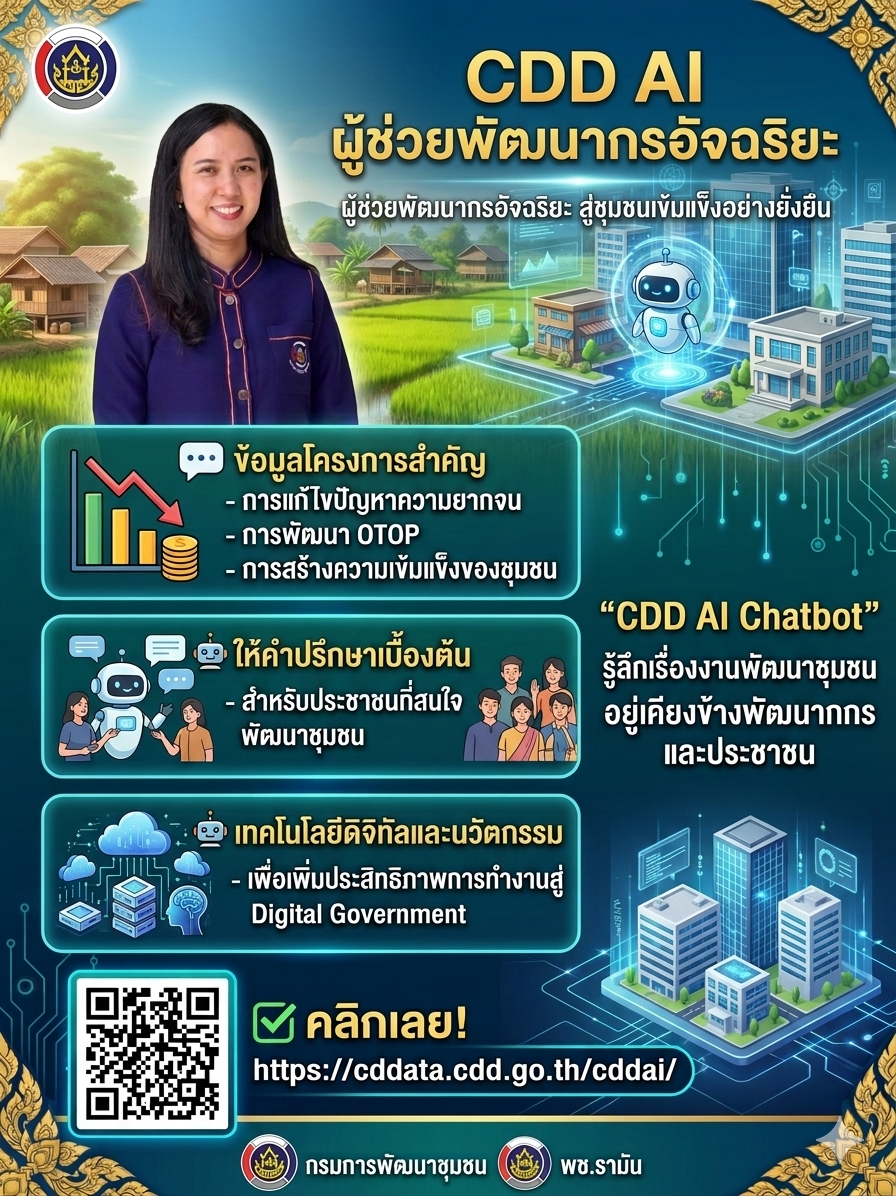 พช.รามัน ชวนใช้ "CDD AI" นวัตกรรมล้ำสมัย ยกระดับงานพัฒนาชุมชนสู่ยุคดิจิทัล "CDD AI" ผู้ช่วยพัฒนากรอัจฉริยะ เพื่องานพัฒนาชุมชน
